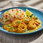 Krewetki w żółtym sosie curry, ryż smażony