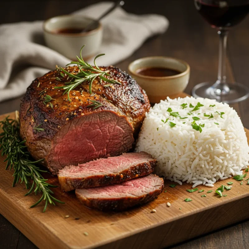 Wołowina pieczona, ryż biały