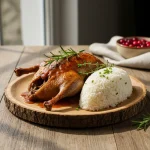 Kaczka pieczona, ryż biały