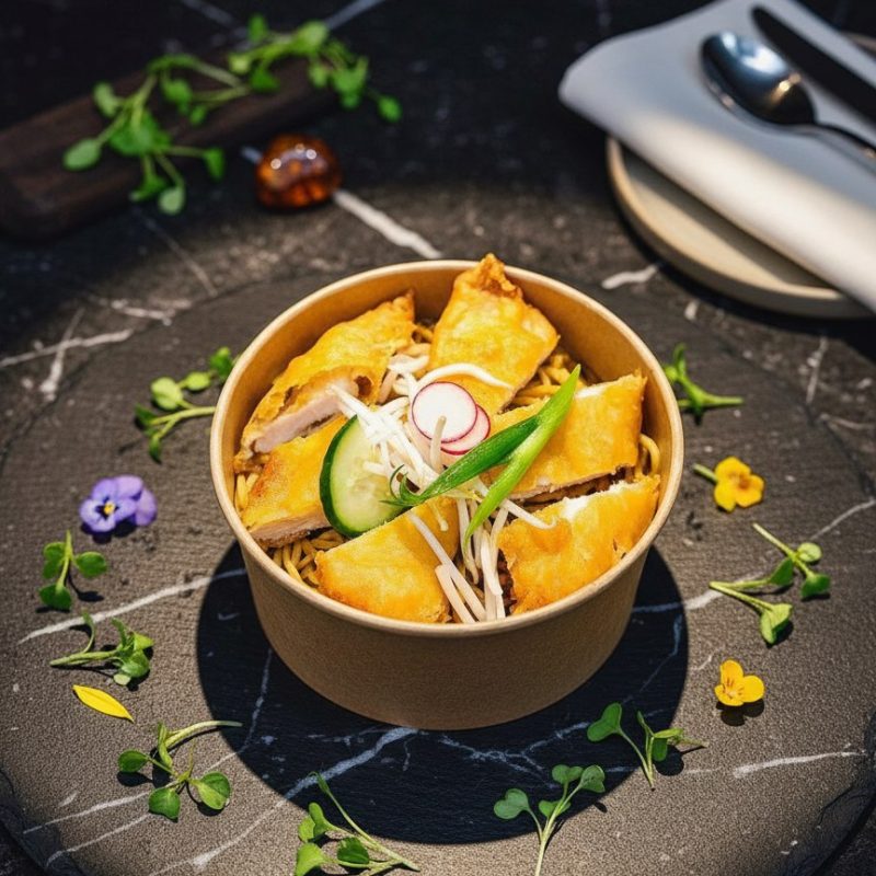 Makaron z kurczakiem hrupiacym sos stodki lub sos ostry